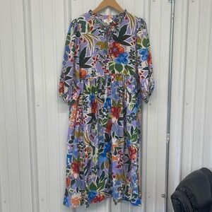 Umgee Boho Floral Dress New Lavender Mix V Neck Neckline Peasant